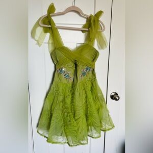 Green Tulle Cocktail Dress with Embroidered Appliqué